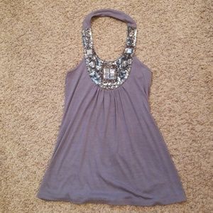 Fun gray beaded halter top